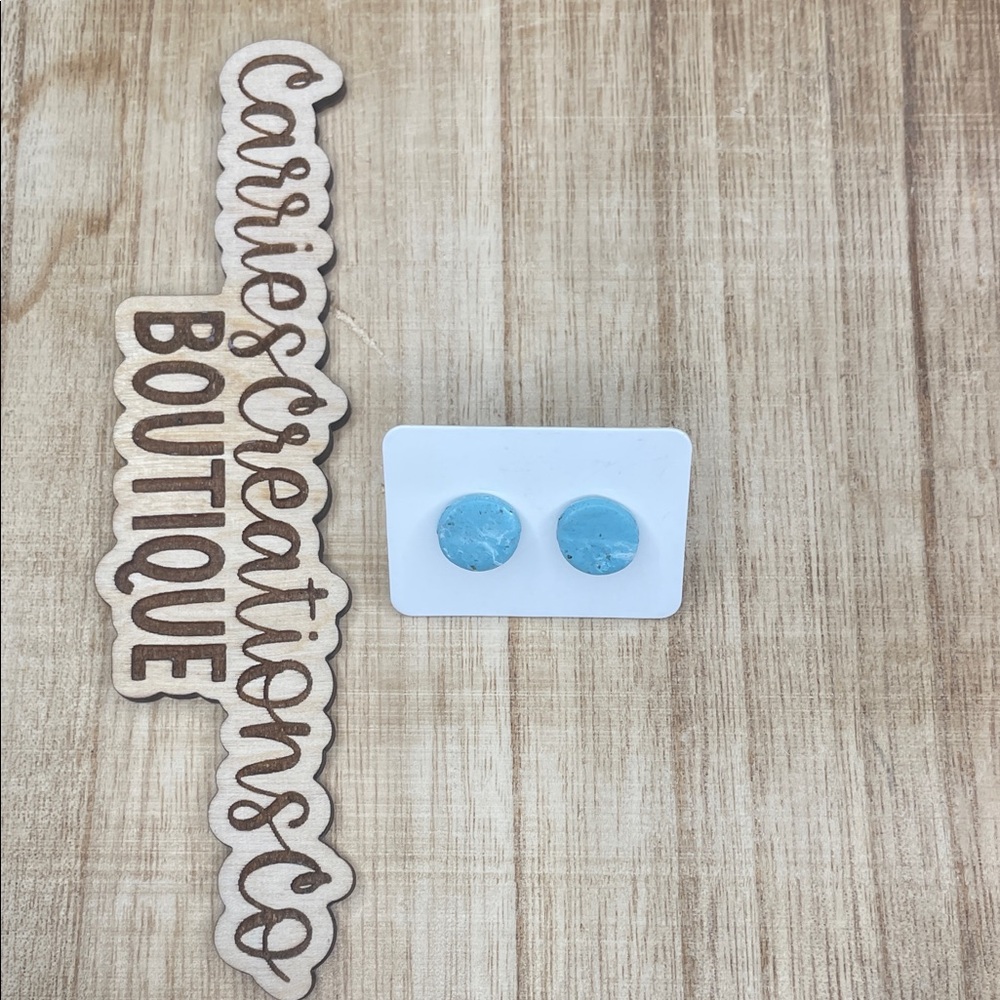 Light Blue Round Resin Stud Earrings